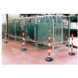 Kit de 2 poteaux plastique avec socle et chaine rouge et blanc 