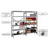 RAYONNAGE 1 linéaire de 3 travées 1265 sur 3 niveaux d'étagères